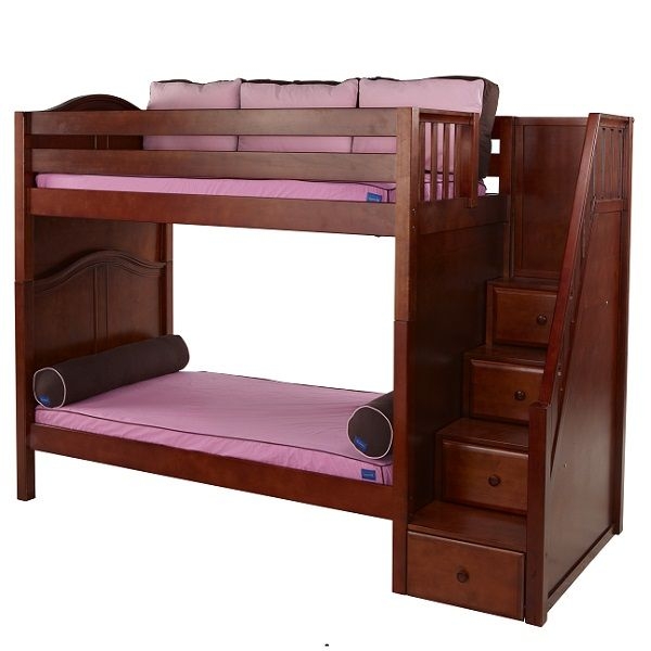 Wildon Home ® Wopper Curved Headboard High Bunk Bed with Staircase on End - Chestnut - Bedroom Furniture's - Beds for Teens - Made of Solid Wood with Stairs - Non-toxic - FSC and JPMA Certified - 5 Years Warranty