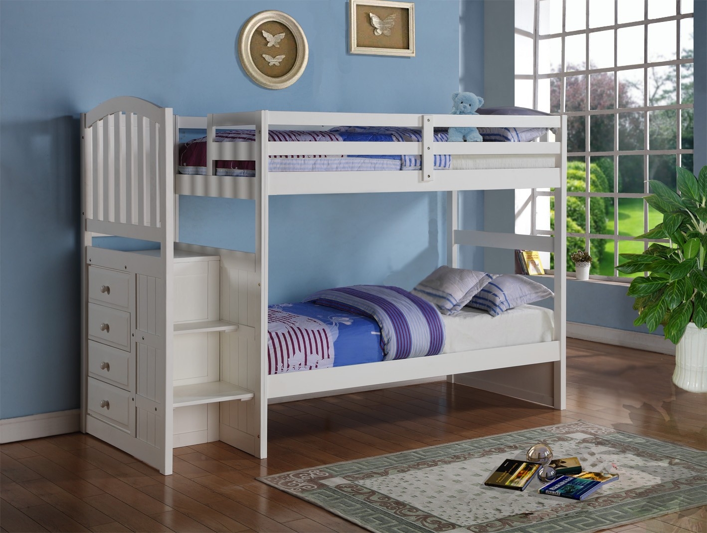 Wood bunk bed with stairs