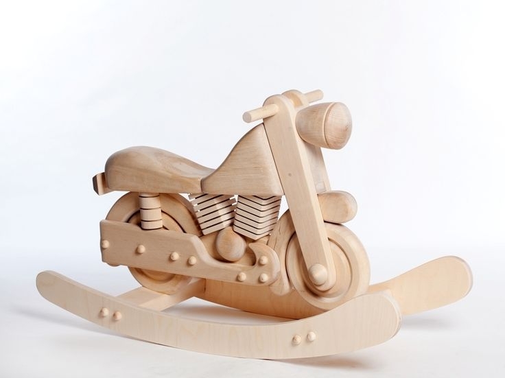 Wooden rocking motorcycle unpainted