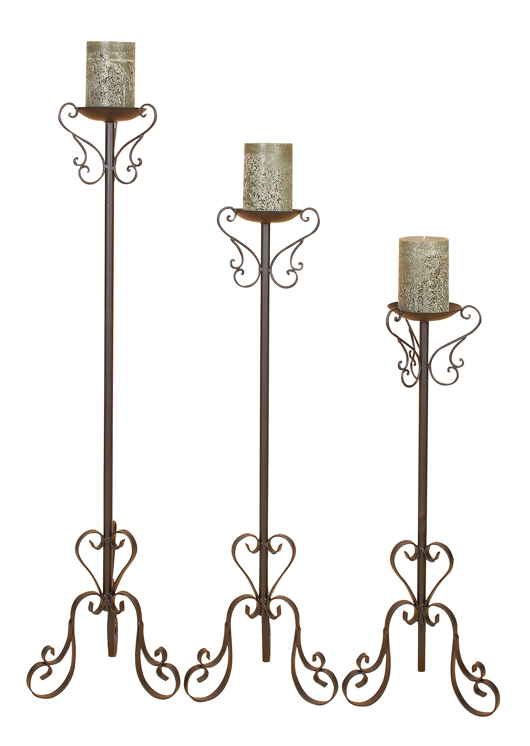 Wrought Iron Floor Candle Holders Set Tall Standing New