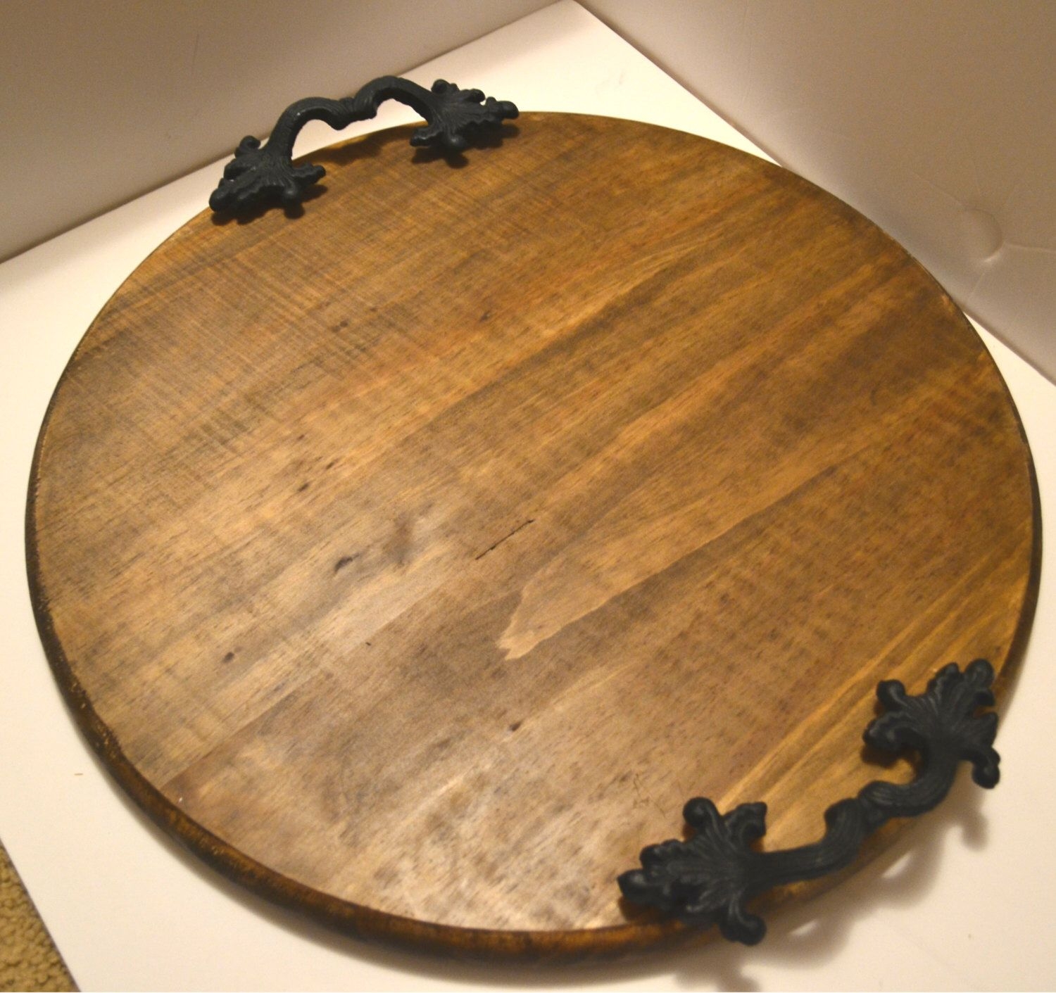 18 round wood serving tray by ellamurphydesigns