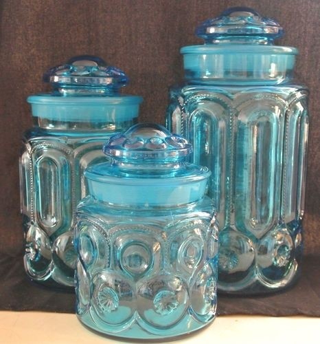3 vintage l e smith moon and stars blue canisters