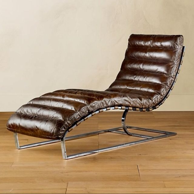 Brown leather chaise lounge chair 1