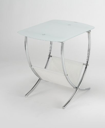 Chrome Frosted Glass Chair Side End Table with Magazine Holder