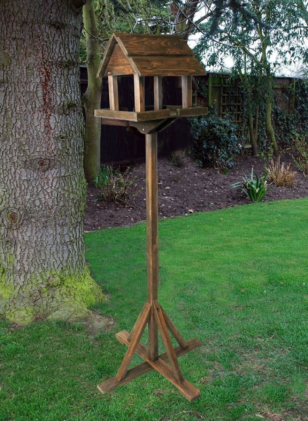 Deluxe Free Standing Wooden Garden Outdoor Bird Feeding Feeder Table Station