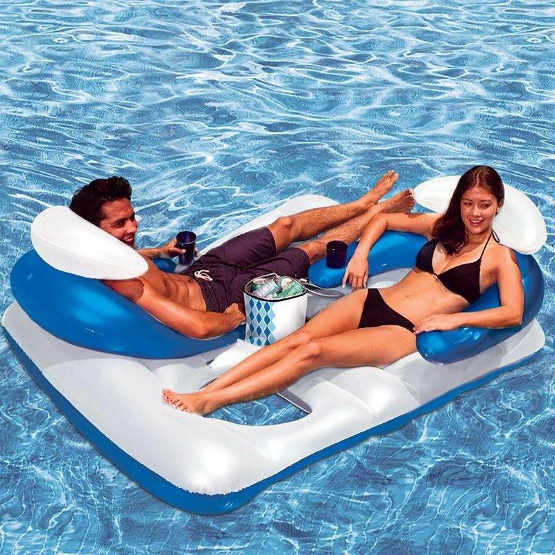 DOUBLE INFLATABLE SWIMMING POOL LOUNGER FLOAT WATER LILO DESIGNER MULTI-COLOUR 