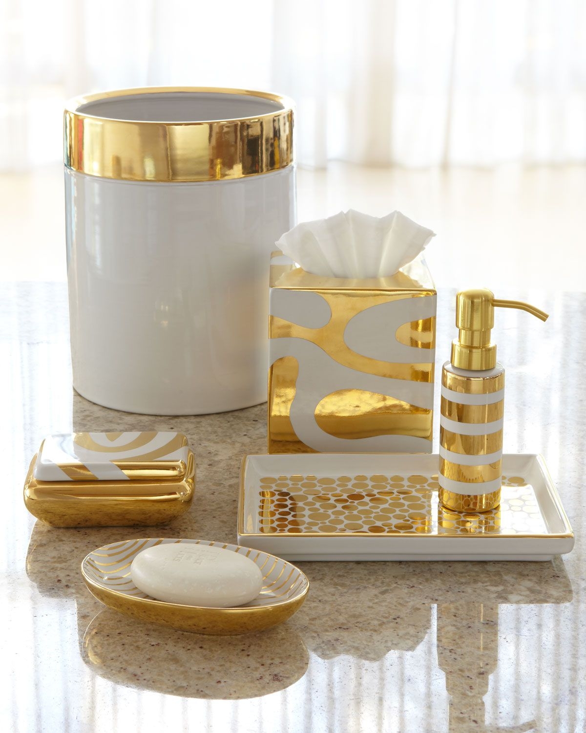 rose gold bathroom accessories set with trash can