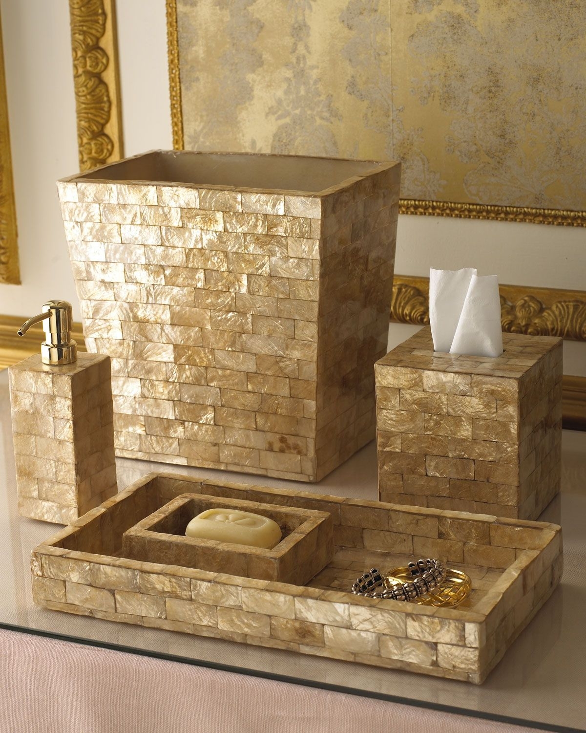 brown and gold bathroom decor