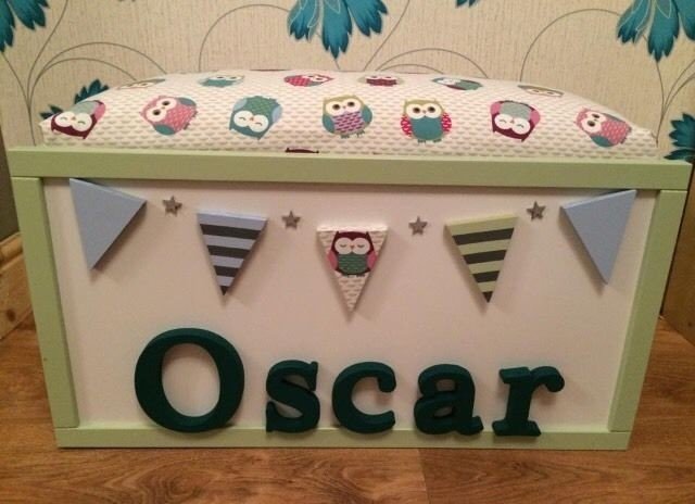 large wooden toy box personalised