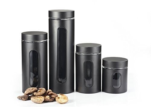 M2CBridge Kitchen Collection Metal-Coated Window Canister Set with Airtight Lids(Black) ,Set of 4
