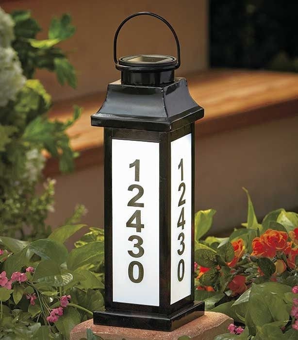 Solar powered address lantern front yard welcome home outdoor light
