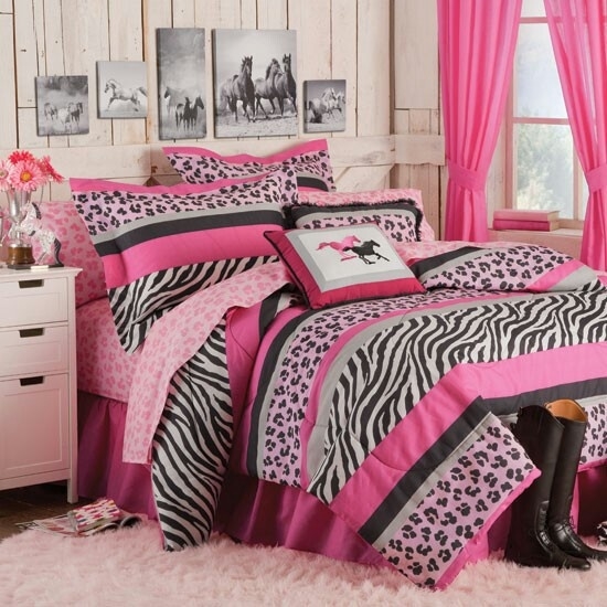 Twin Full Queen Leopard Zebra Pink Comforter Sheet Pillow Case Bed Skirt Tween