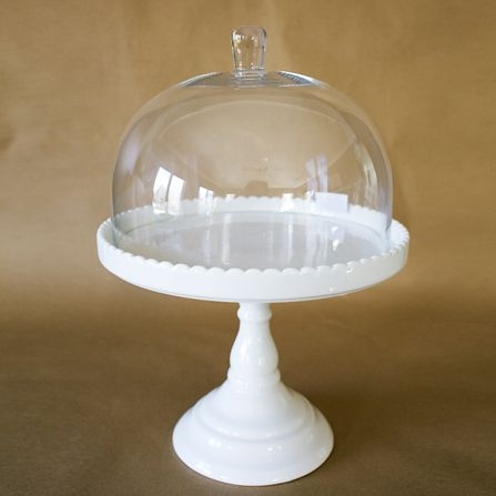 VonShef White Ceramic Cake Stand with Glass Dome Lid 30cm