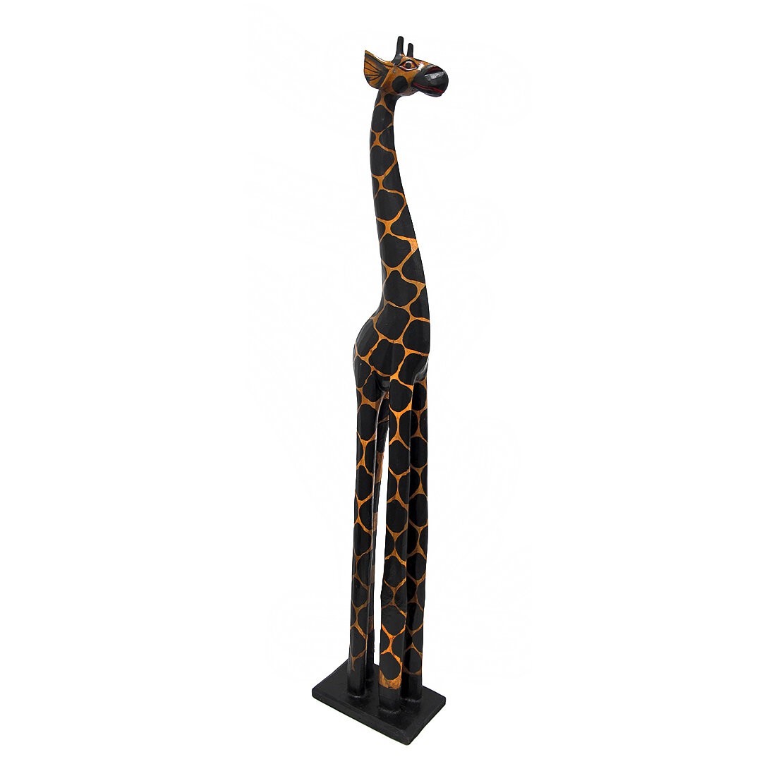 3 Foot Tall Hand-Carved Wooden Giraffe Statue Decor