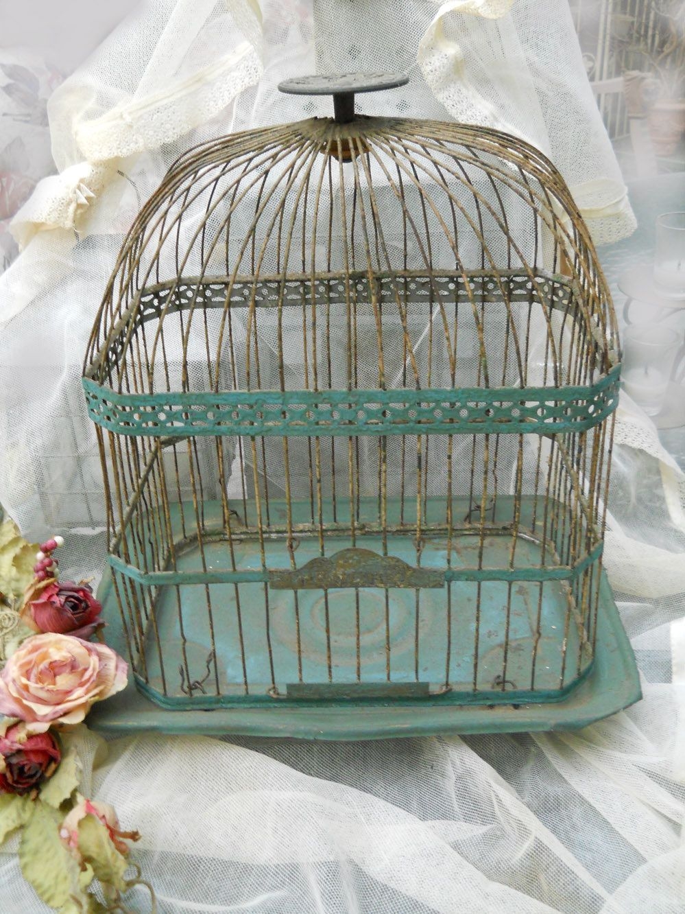 Antique bird cage with stand