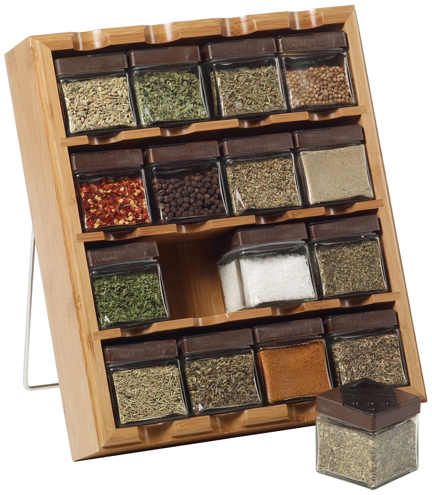 Bamboo Glass 16 Cube Spice Rack Spices Wall Moung Countertop Drawer Stand Modern