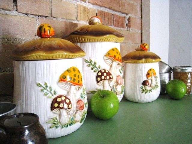 Ceramic mushroom canisters kitchen decor