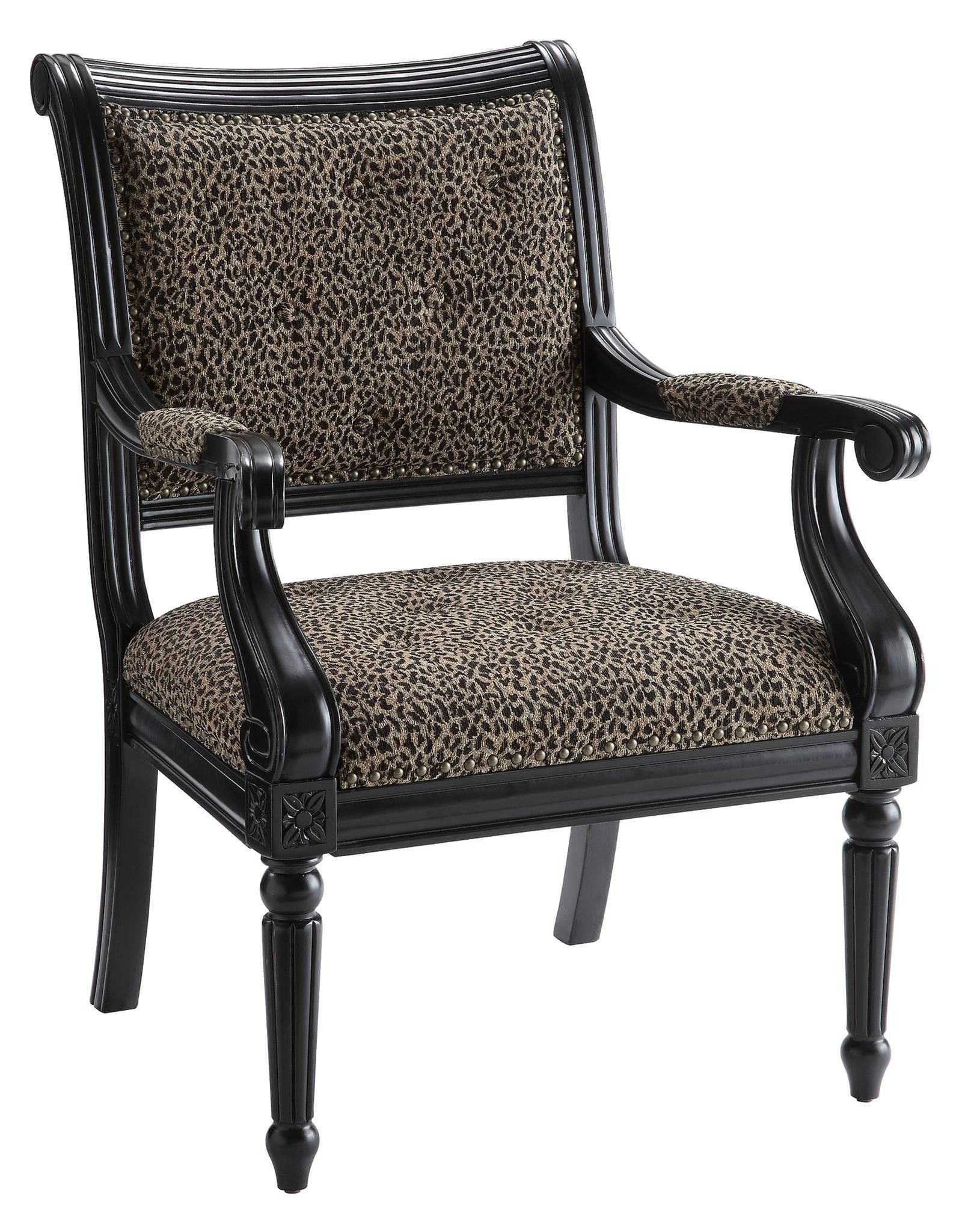 Crestview Collections Cheetah Print Arm Chair, Wood Upholstered Arm Chair with Black Finish