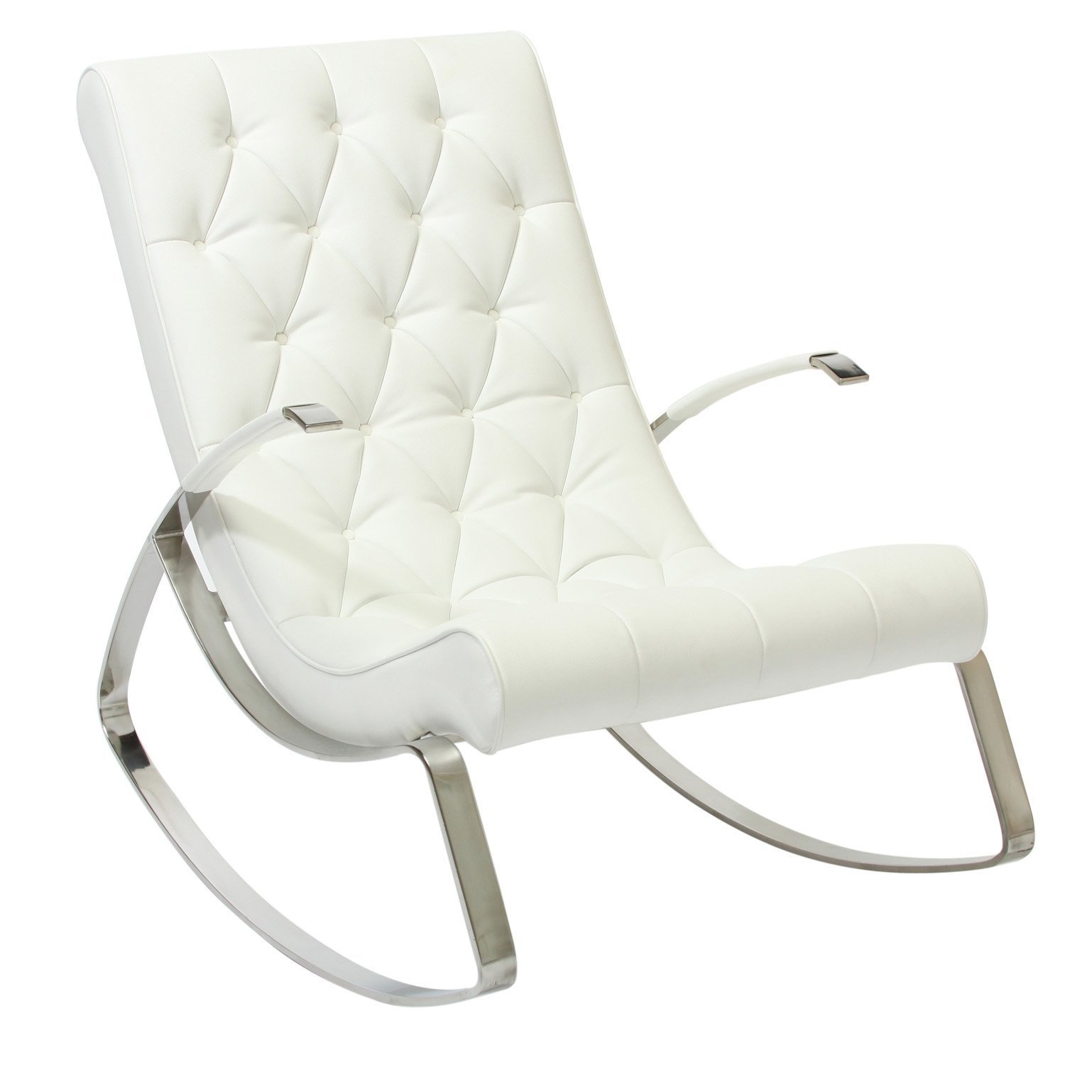 Cupola tufted white leather rocking chair 10