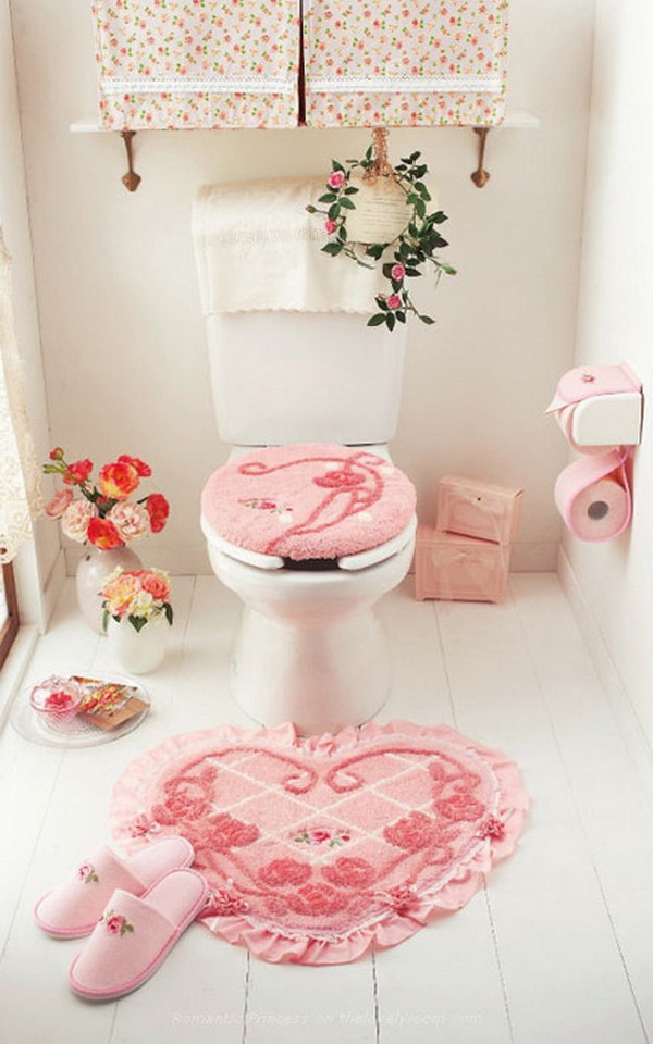 Buttercream Ashwell Pink Rose Shabby Bath Decor Elongated Toilet Seat Cover Set 