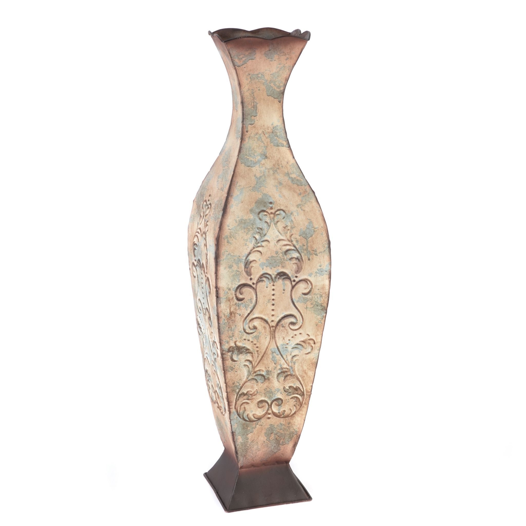 Large Round Metal Distressed Cream Tall Floor Vase Shabby Chic 61 cm 