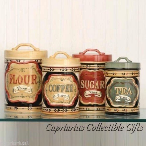 Elegant Country Store Canister Set Of 4 Flour Sugar Coffee Tea Sealtite Lids New