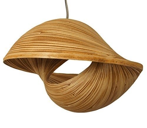 Exotic Elegance Sculptural Twist Form Spun Bamboo Ceiling Pendant Fixture.