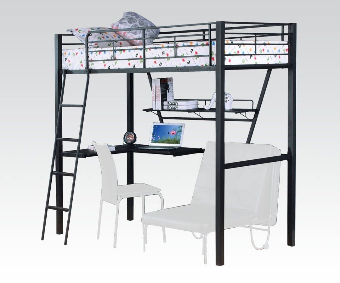 metal high sleeper with desk and futon