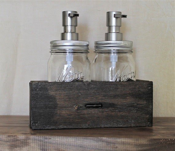 Industrial home mason jar soap dispenser