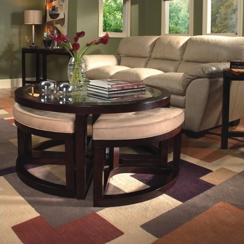 Magnussen Juniper Round Glass Top Cocktail Table and End Table Set in Brown