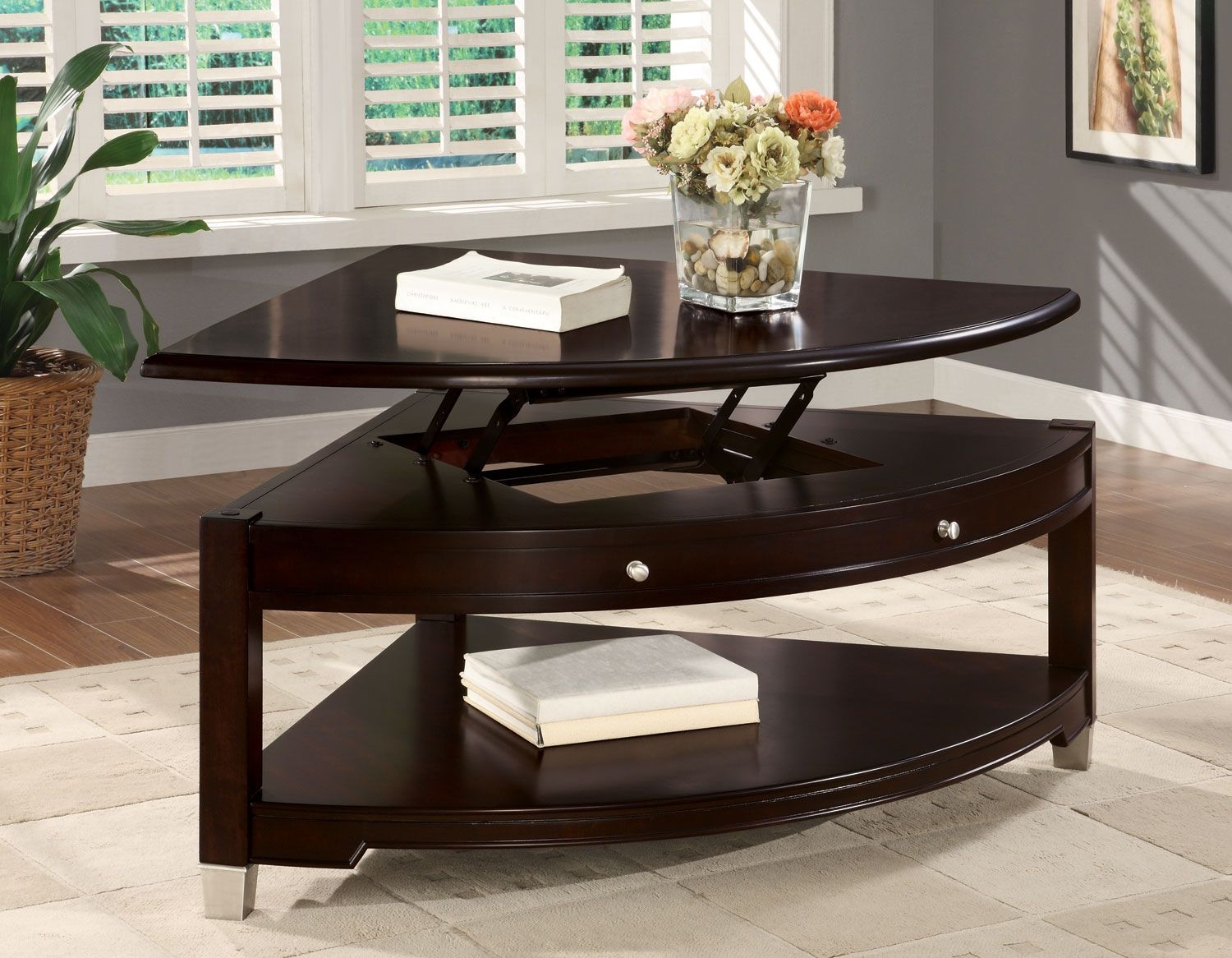 Pie shaped lift top coffee table 1