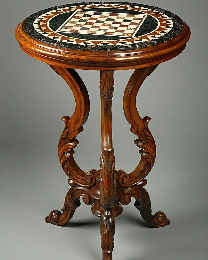 table round chess foter inlaid tripod marble