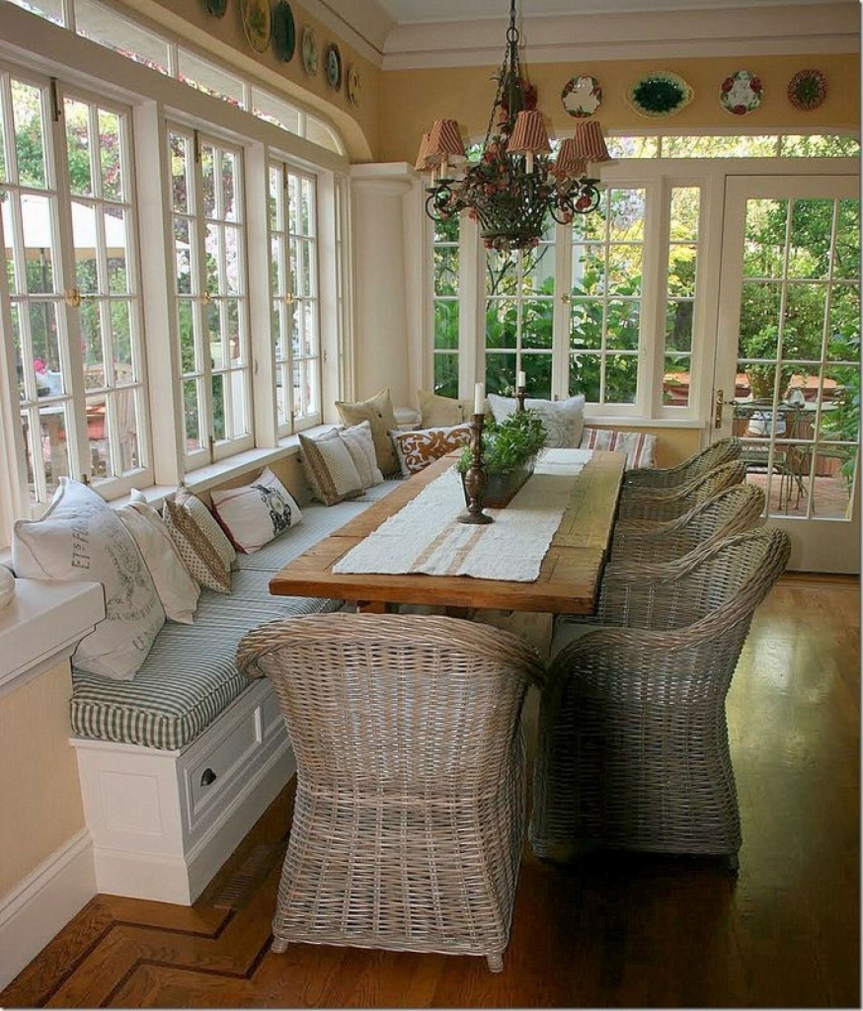 Screened in porch with built in bench seating could use