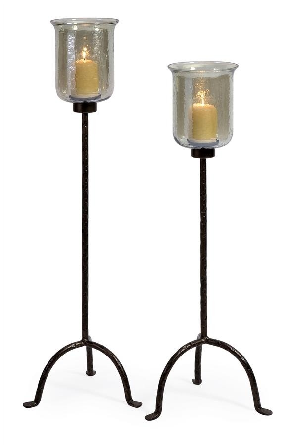 Set Of 2 Iron Old Spanish Mission Sea Foam Floor Candle Stands