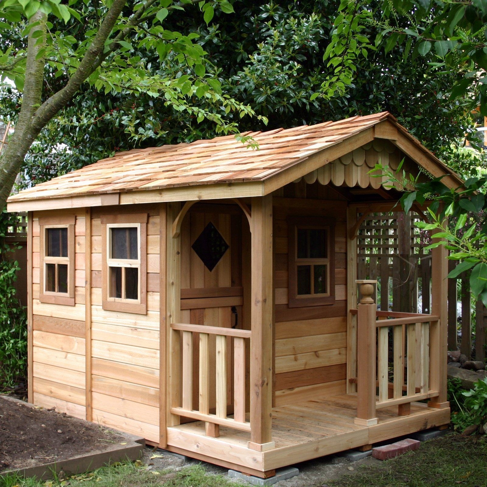 Sunflower Playhouse With 3 Functional Window And Cedar Deck Porch 1 