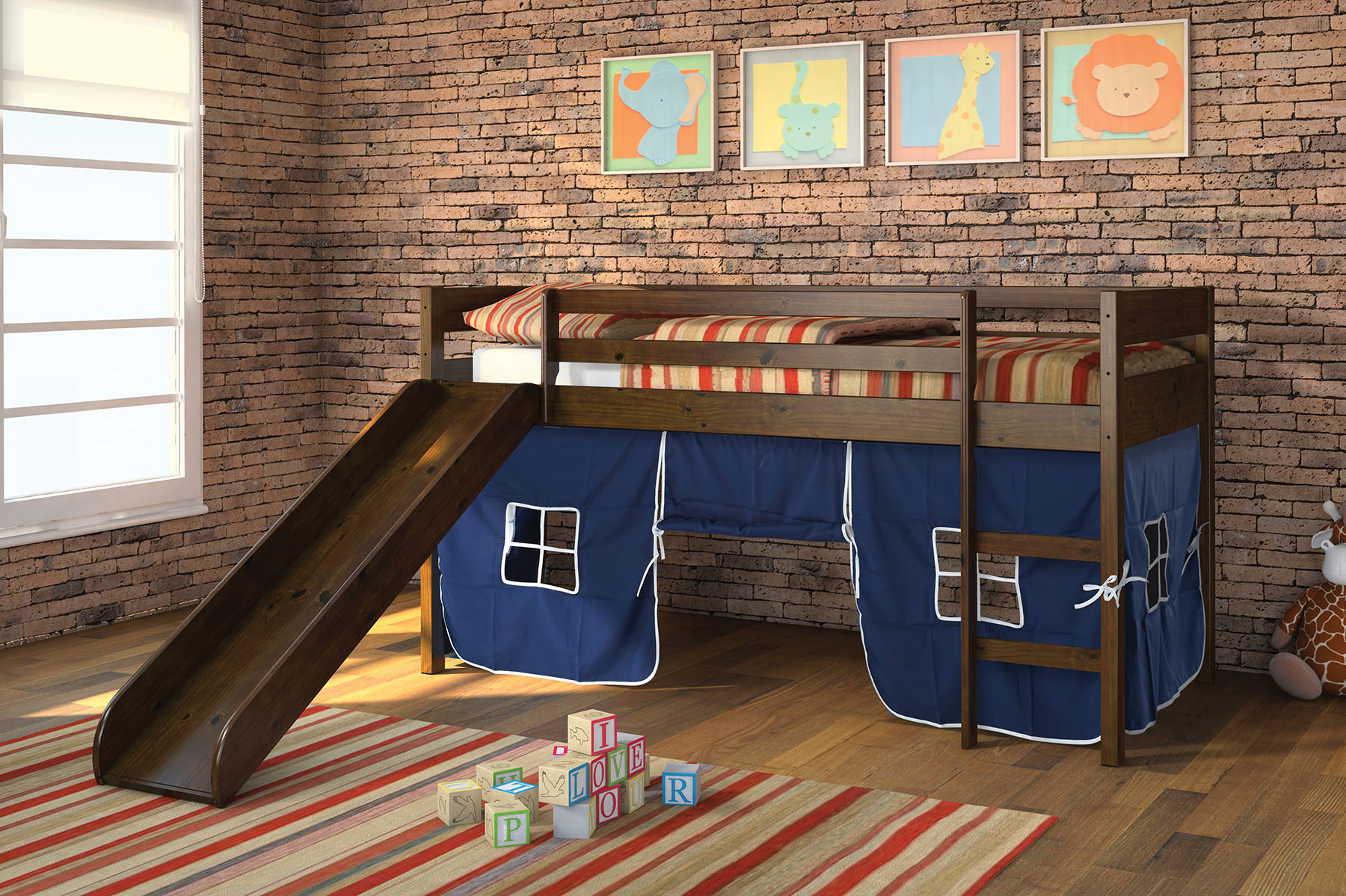 Twin over twin bunk bed with slide 7
