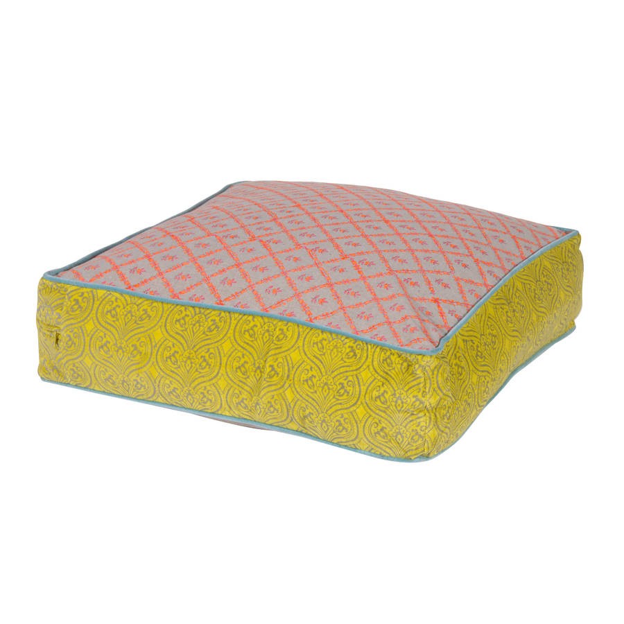 A lovely large floor cushion available in blue orange or