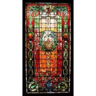 Antique large period stained glass leaded window possibly tiffany studios