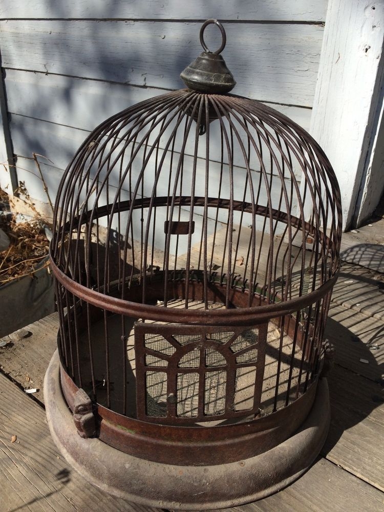 Antique metal deco art bird cage vintage dome victorian owl