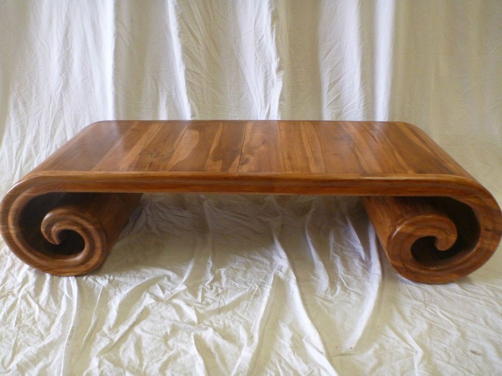 Balinese furniture timber wooden low scroll coffee table long honey