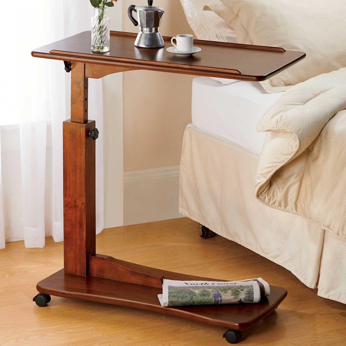 Bedroom Living Room Rolling Adjustable Bedside Hospital Table Bed Lap Tv Tray