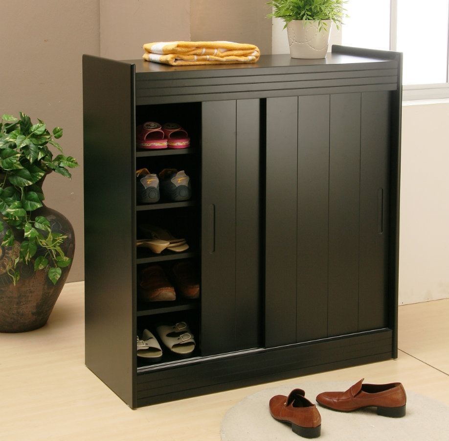 Black shoe storage cabinet