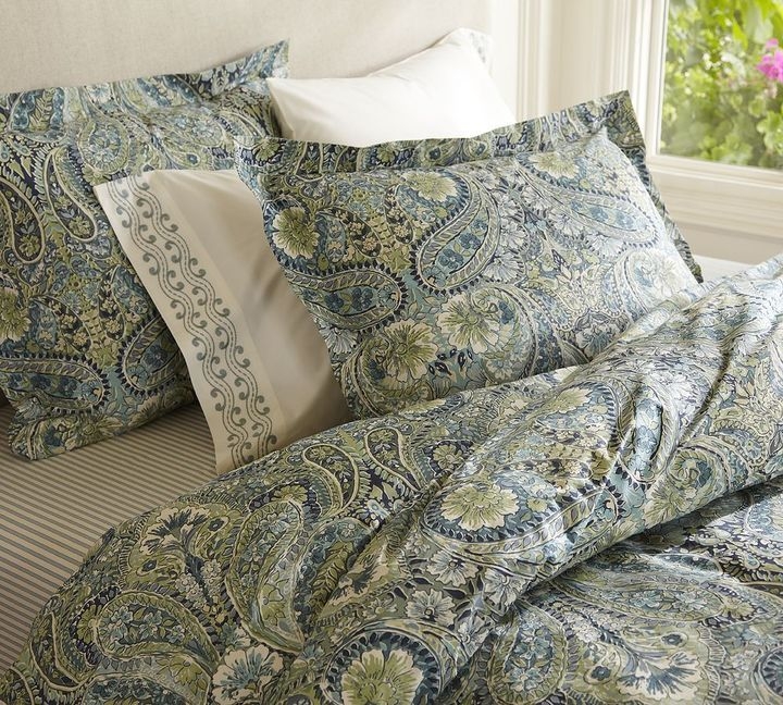 Blue and brown paisley bedding