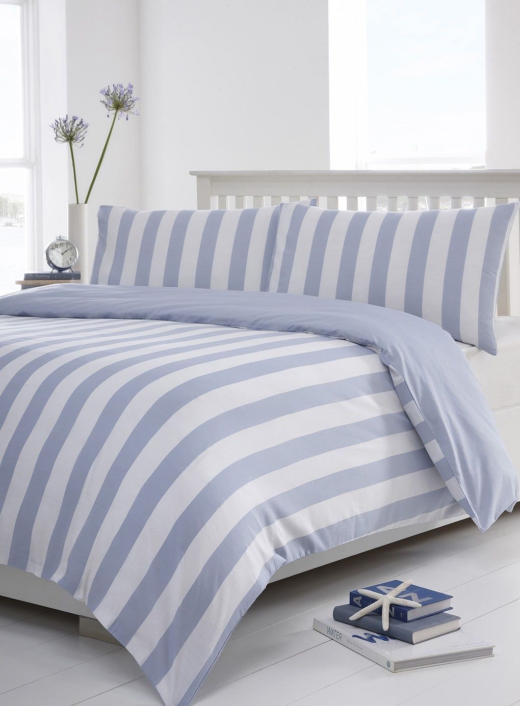 Blue henley stripe bedding set