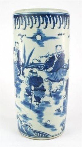 Asian Pictorial with Written Characters Resin Vase/Umbrella Stand