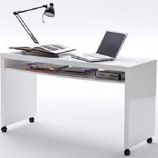 white computer desk with wheels