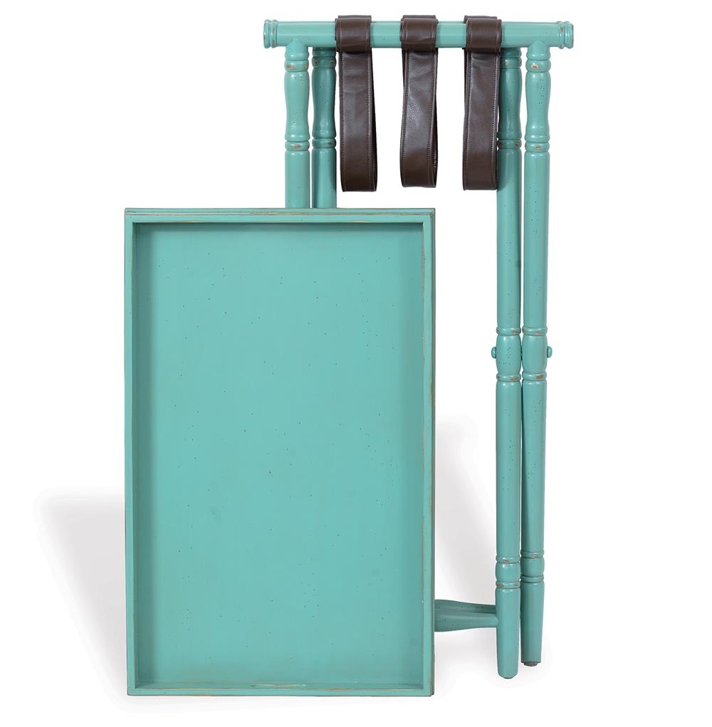 Devon Butler Beach Style Folding Tray Table Turquoise 36h Transitional Tv Trays