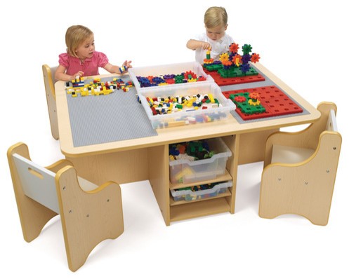 wooden activity table with storage