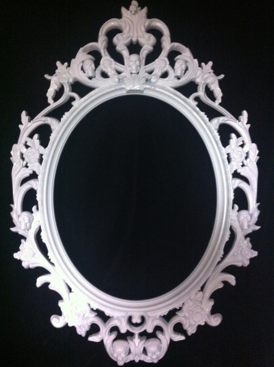 Gloss white skull oval picture frame mirror shabby chic baroque