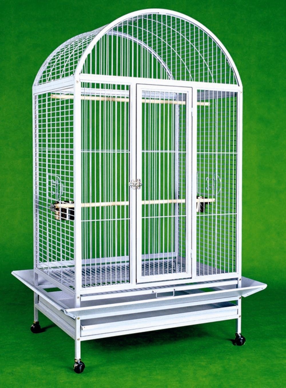Large Wrought Iron Bird Cage Parrot Cages Macaw Dometop 36"x26"x65" *Egg Shell White*